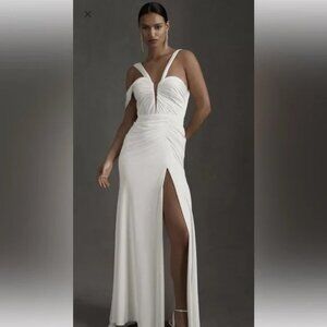 BHLDN Rish Cleo Wedding Gown Elegant Formal Dress White Ivory Ruching 8 NWOT